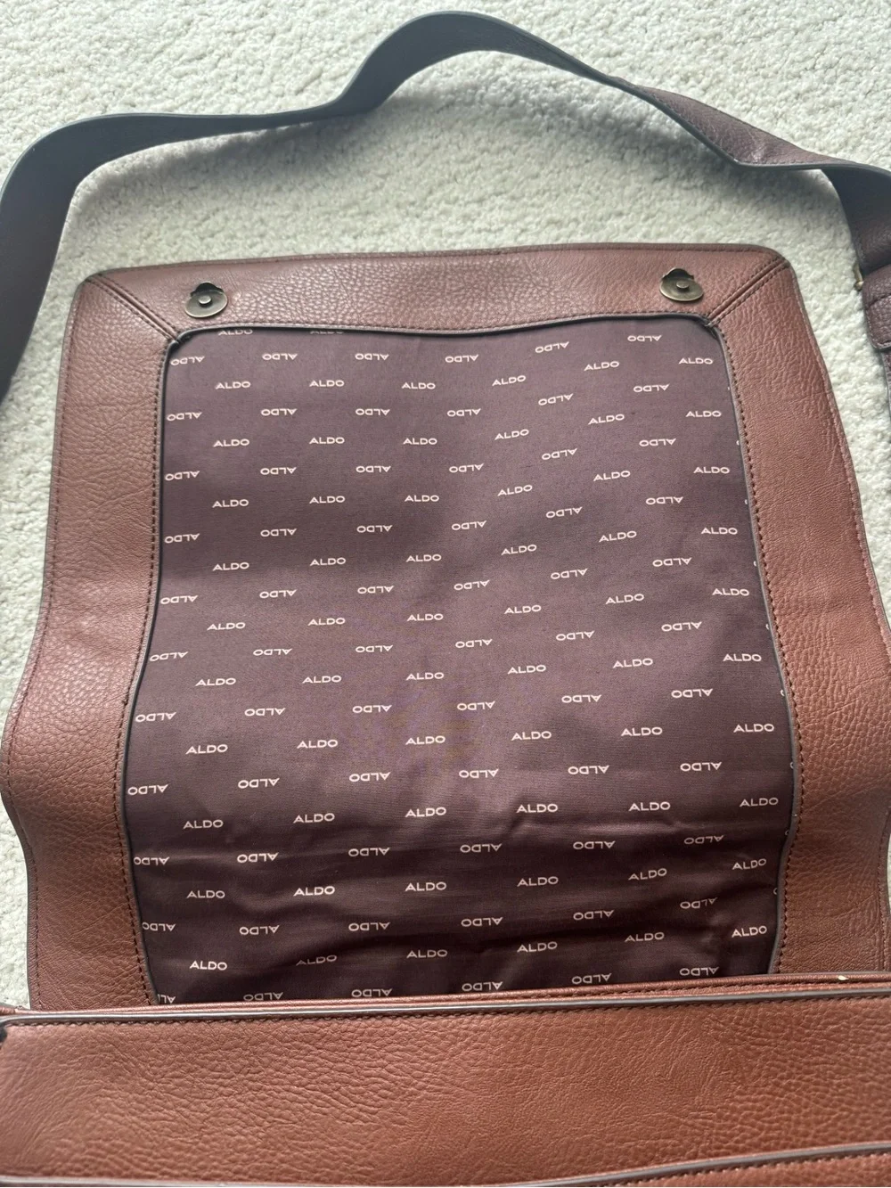 ALDO Men's Dark Brown Leather Messenger Bag with Adjustable Strap